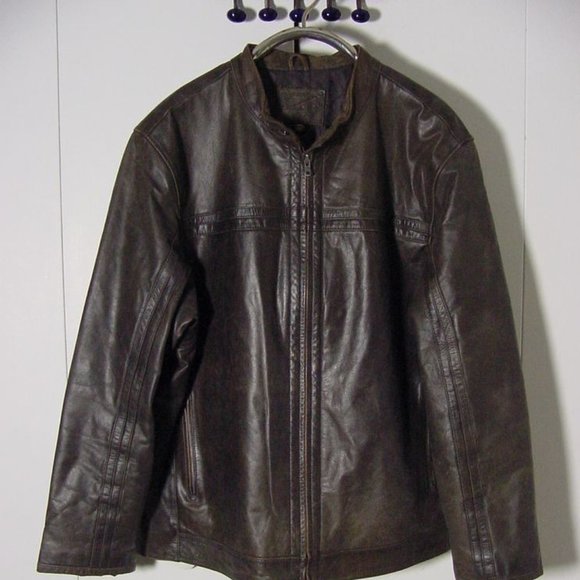 Vtg Merona Cafe Racer Style Leather Moto Jacket Sz 2XL